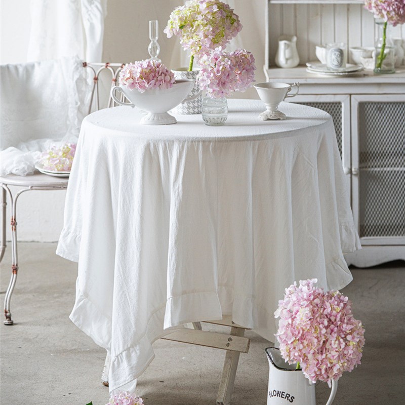 简约纯色水洗棉餐桌布艺撞色荷叶边圆桌茶N几台布家居拍照背景布