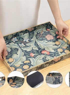 长方形塑料装饰托盘茶几咖啡桌收纳摆件纯手工R贴花纸酒店早餐托