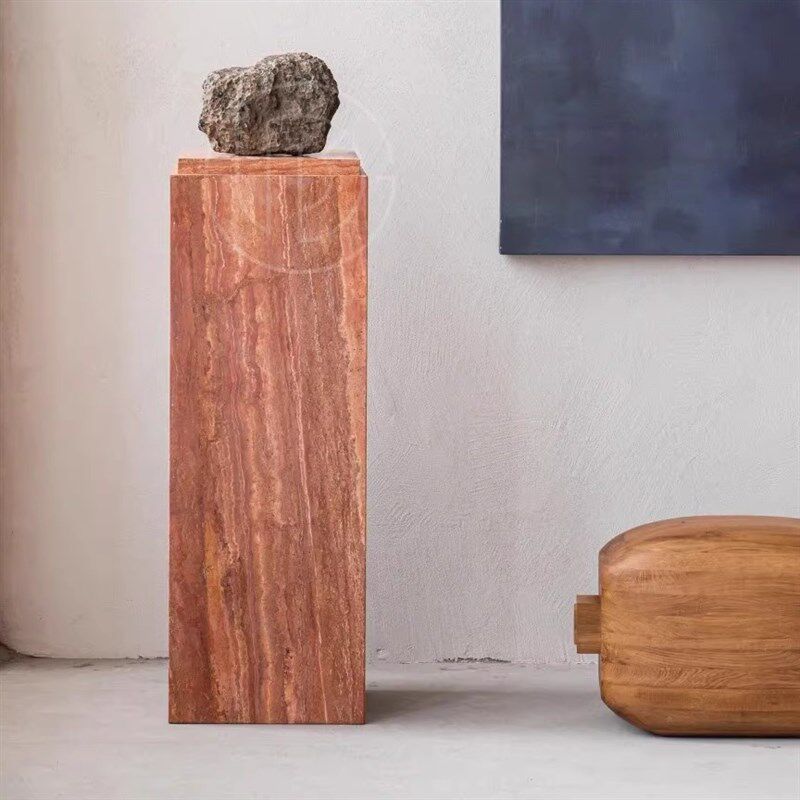 天然红洞石雕塑台雨林啡大理石底座基座展示台落地摆件电视柜玄关