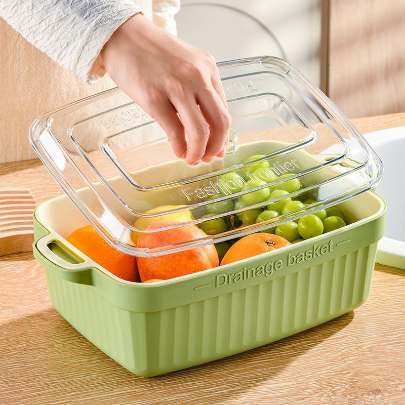 双层沥水篮塑料家用厨房滤水篮镂空洗菜水果篮子淘菜盆客厅水果盘