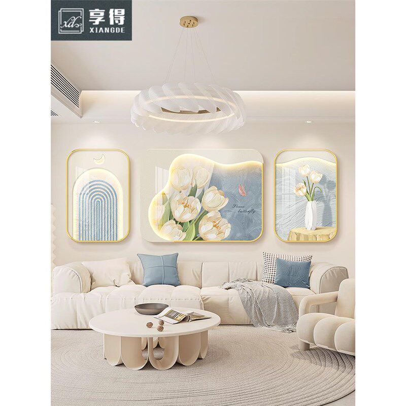 郁金香奶油风客厅沙发背景u墙装饰画小众艺术挂画大气简约现代壁