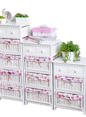 实木简易床头柜40cm白色床边柜小型收纳柜子储物柜经济.型藤编窄