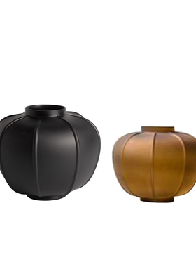 新中式荆褐色黑色蒙砂灯笼型玻璃花器花瓶摆O件现代样板间酒店装