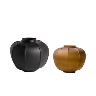 新中式荆褐色黑色蒙砂灯笼型玻璃花器花瓶摆O件现代样板间酒店装