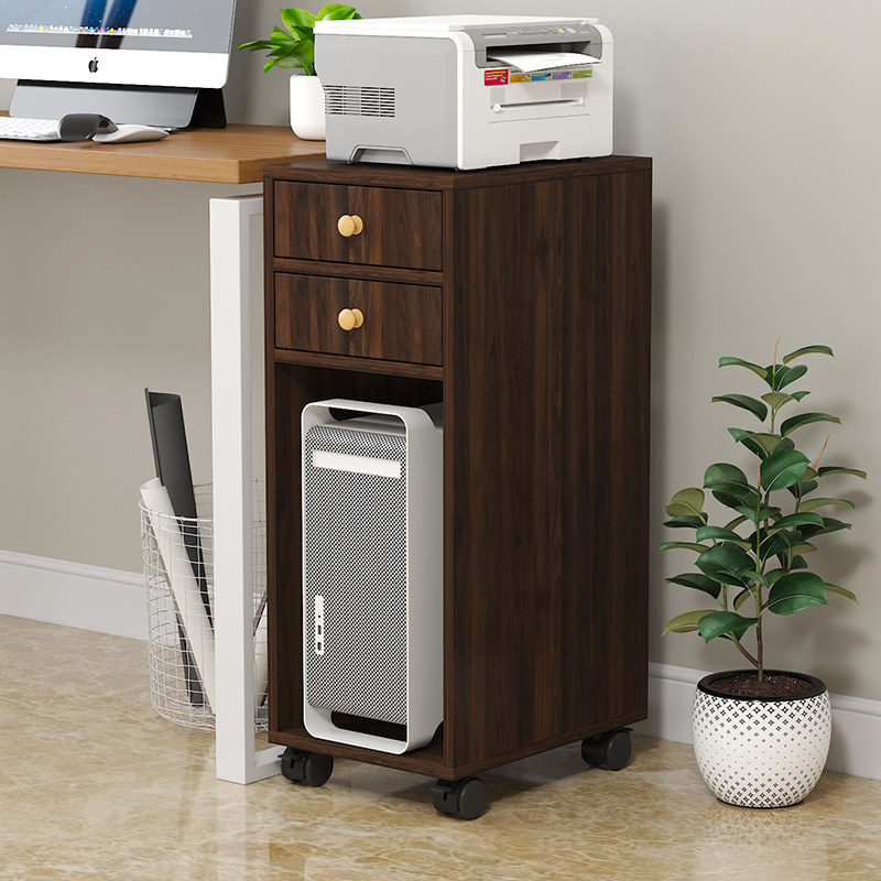 可移动桌边落地带k门主机柜收纳柜子台式带锁电脑主机架打印机柜