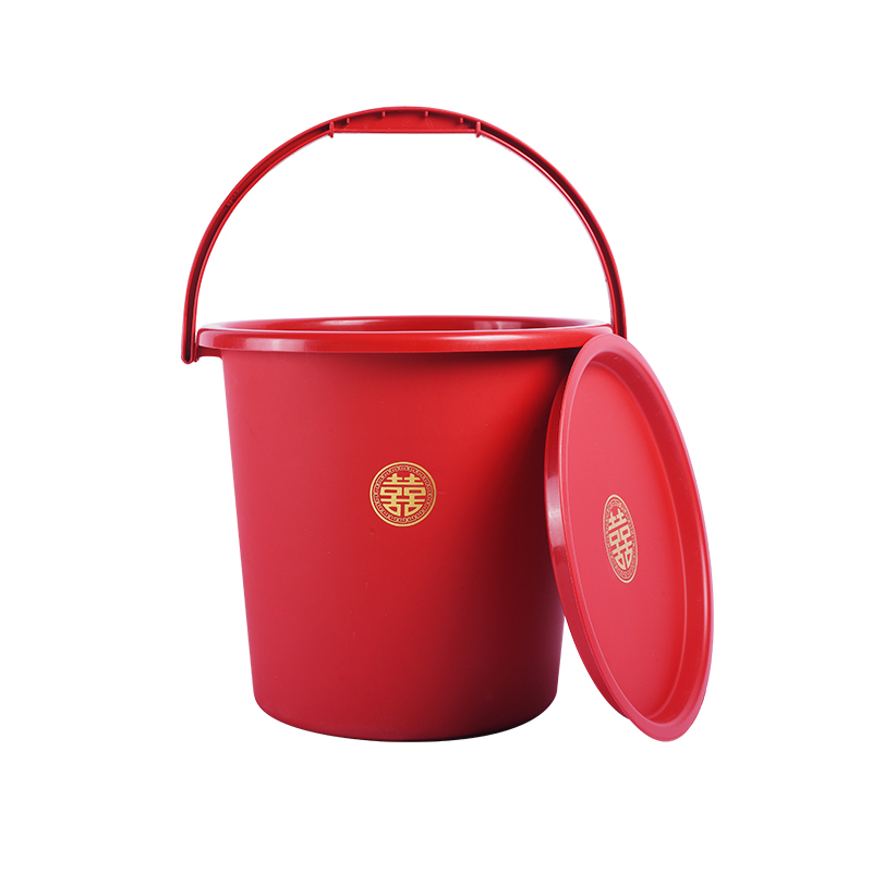 家用大号红色喜桶乔迁新居结婚用品塑料红桶带盖子水V桶手提陪嫁