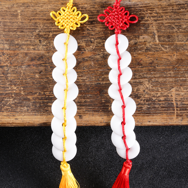 天然八白玉环扣i手工挂饰纳福平安 店铺门口家居客厅摆件装饰汽车