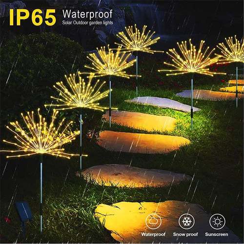 地插烟花灯一拖四蒲公英灯庭院圣诞节日装饰LED太阳能灯串铜线灯