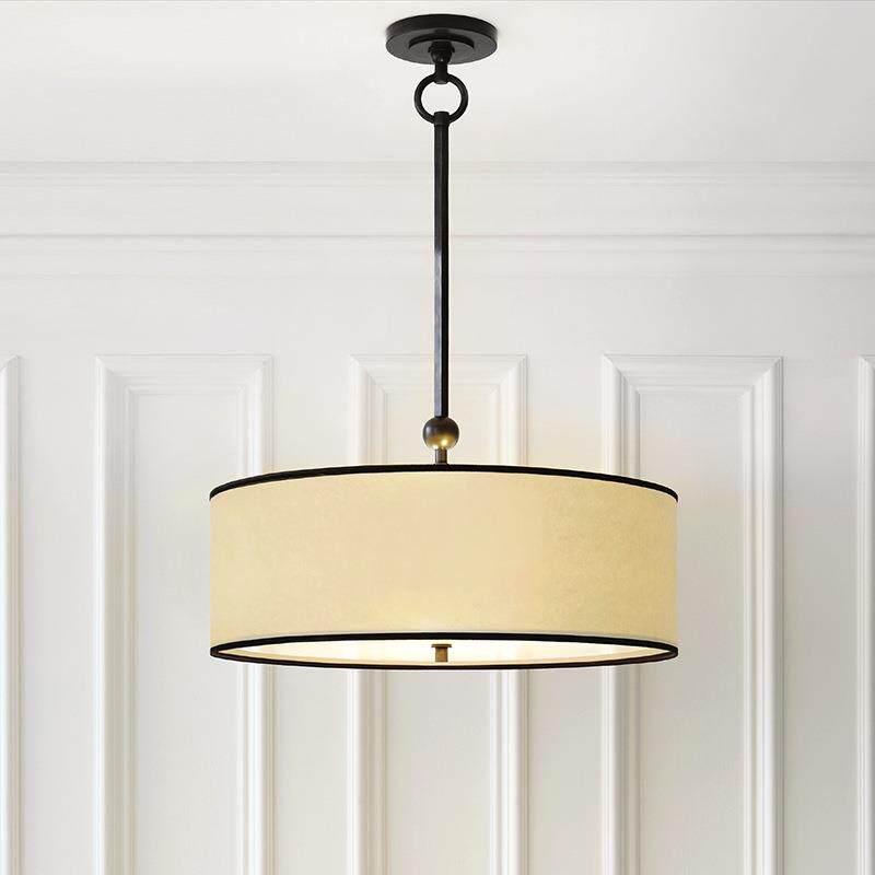 美式轻奢现代简约样板房客厅灯现代卧室田园乡村个性布罩全铜吊灯