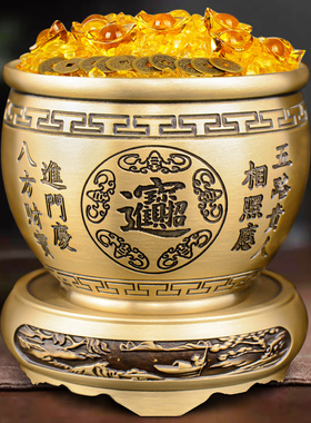 生财米缸带盖黄铜百福缸铜t缸五福八方聚财缸公司进门入门玄关摆