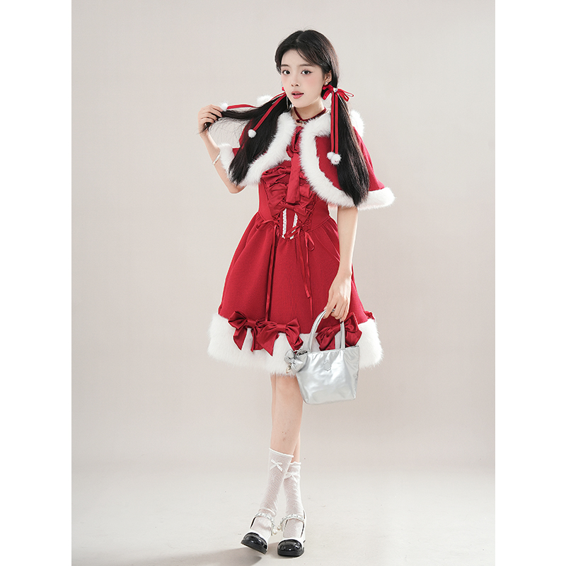 圣诞初雪 冬装新款日系软妹lolita斗篷氛围感战袍公主蓬蓬裙套装