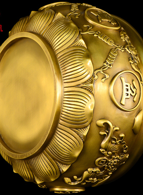 聚宝盆摆件黄铜招财家用黄u铜米缸实心聚宝盆办公室开业礼品特大