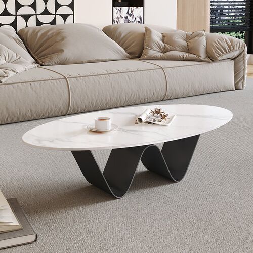 轻奢茶几客厅家用2024t新款岩板桌子椭圆异形现代简约小户型组合