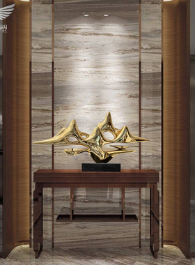 现代中式玄关酒店客厅桌面招财雕塑摆件样板房抽象电镀艺术装饰品
