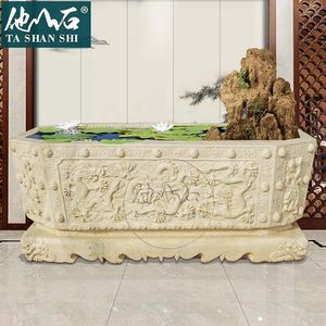 【他山石】大理石彷古汉白玉龙鱼缸石头养鱼池庭院摆件流水装饰品