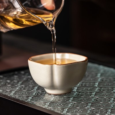 汝窑八方来财主人杯男女士四方聚财杯开口角碗品茗杯功夫茶具单杯