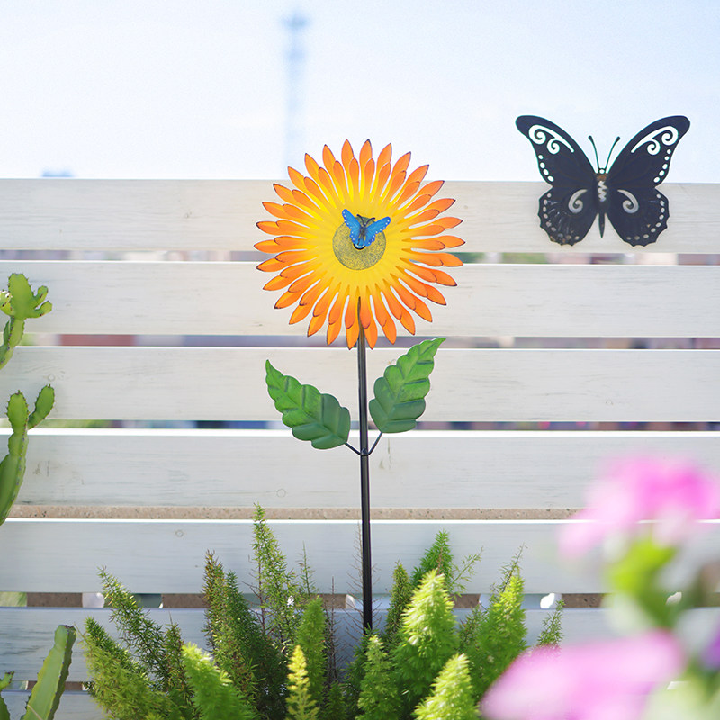 户外彩绘工艺礼品摆饰花园艺术造景装饰铁艺摆件向日葵蝴蝶风车可,家居饰品,户外/庭院摆件,淘宝优惠券,粉丝福利购,淘宝优惠卷