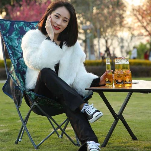 户外折叠月亮椅便携式加高靠w头躺椅超轻葛优躺露营野外沙滩钓鱼