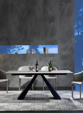 轻奢岩板餐桌黑色x型腿餐桌家用餐桌椅2024新款高级饭桌简约现代