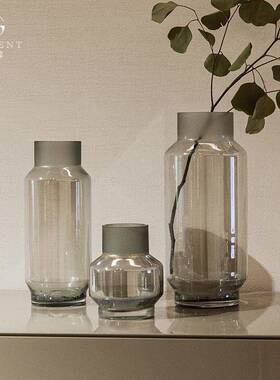 晶淳灰色诧寂风花瓶插花富贵竹玻璃民宿酒店软装饰品摆件手工玻璃