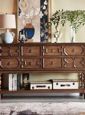法式复古实木玄关台新古典黑色隔断入户靠墙储物柜全实木玄关桌