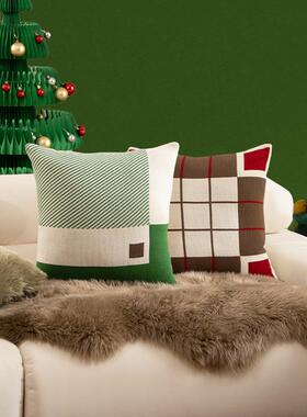 抱枕圣诞氛围感沙发客厅主题装饰红色格子靠垫床头靠枕方形护腰靠