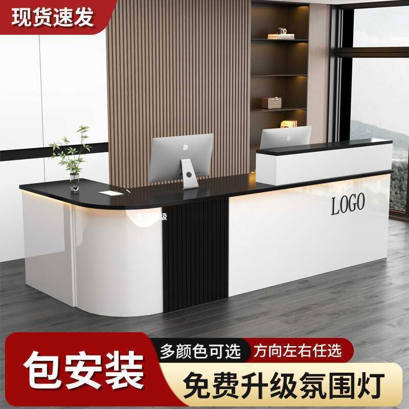 弧形吧台收银台奶茶店餐厅转角隔层柜前台接待台服装店迎宾台带灯