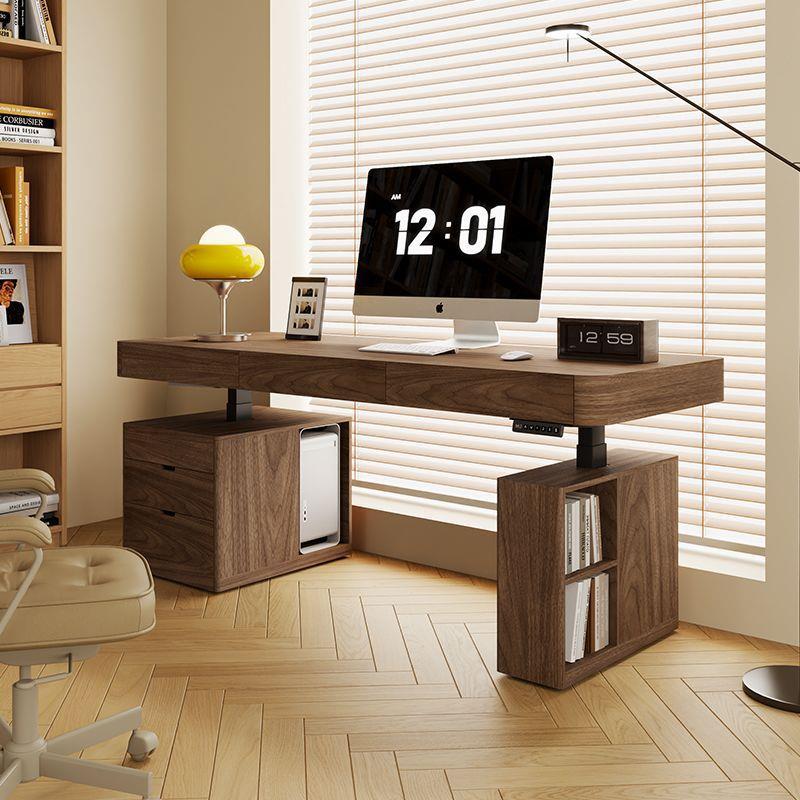 书桌胡桃木家用客厅写字办公双电机电动可升降智能实木工作台桌子