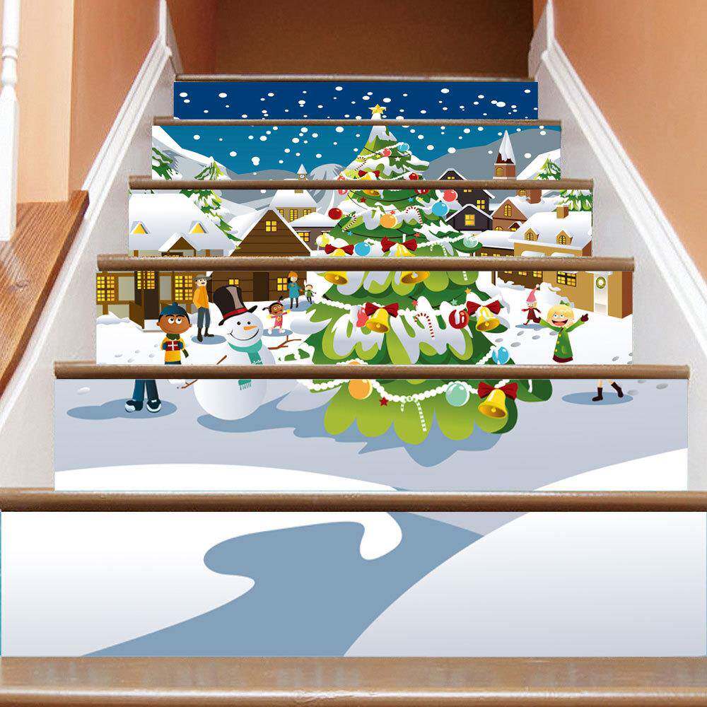 SLT035圣诞节雪人村庄楼梯贴可移水防时尚台阶装饰墙贴家居