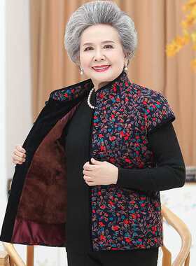 中老年女马甲加绒加厚背心妈妈坎肩外套奶奶秋冬装保暖短袖棉马夹