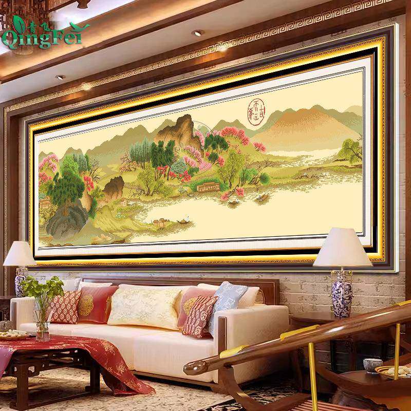 青飞精准印布溪山春晓十字绣大气中国经典名画山水画客厅挂画满绣