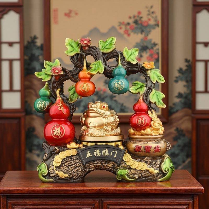 五福临门葫芦桌面摆件家居客厅玄关酒柜装饰可旋转金蟾创意工艺品