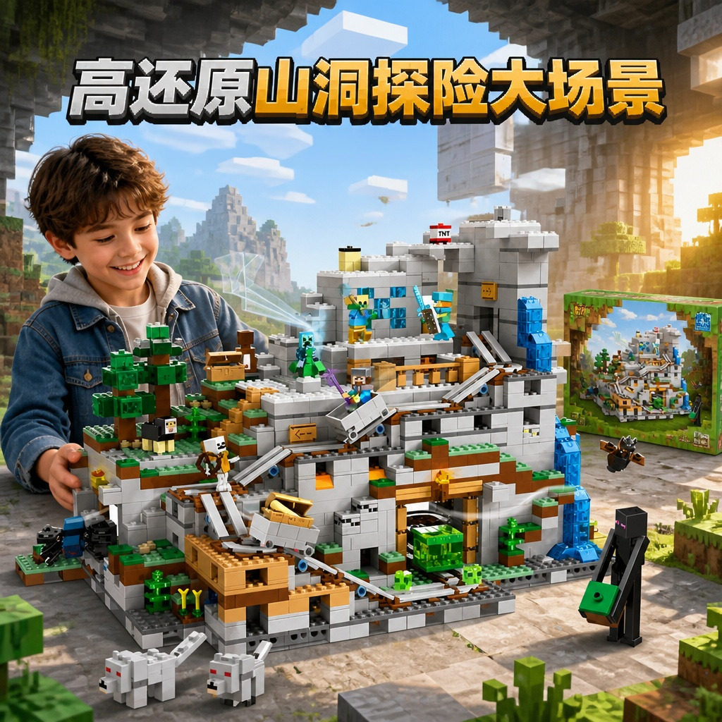 我的世界机关山洞益智拼装积木玩具匹配乐高高难度巨大型男女孩子