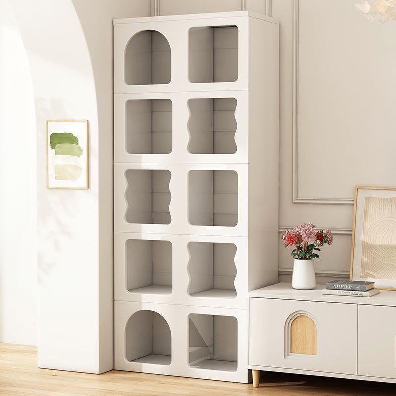 奶油风书柜落地置物架靠墙收纳展示柜创意格子书架储物柜儿童书架