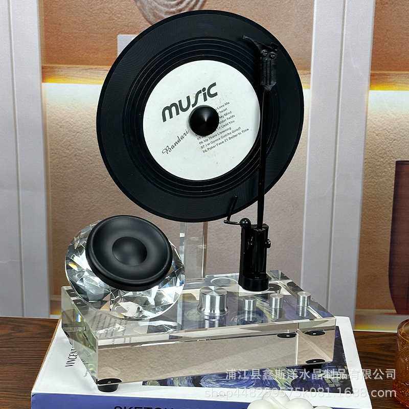 轻奢水晶听筒立体留声机摆件样板房售楼部民宿客厅家居软装家饰