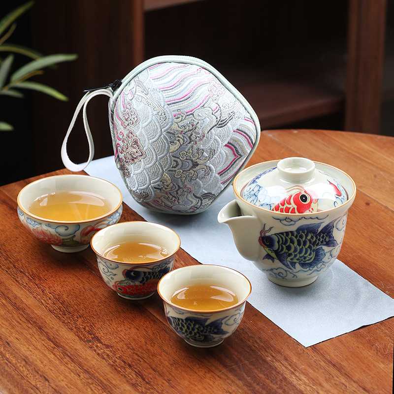 一壶二杯旅行茶具陶瓷快客杯便携式户外功夫茶具收纳包套装图片