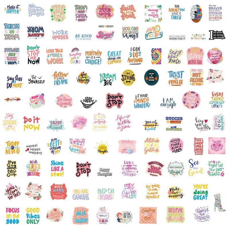 100张粉色英文励志文字正能量语录贴纸装饰笔记本冰箱相框画手账
