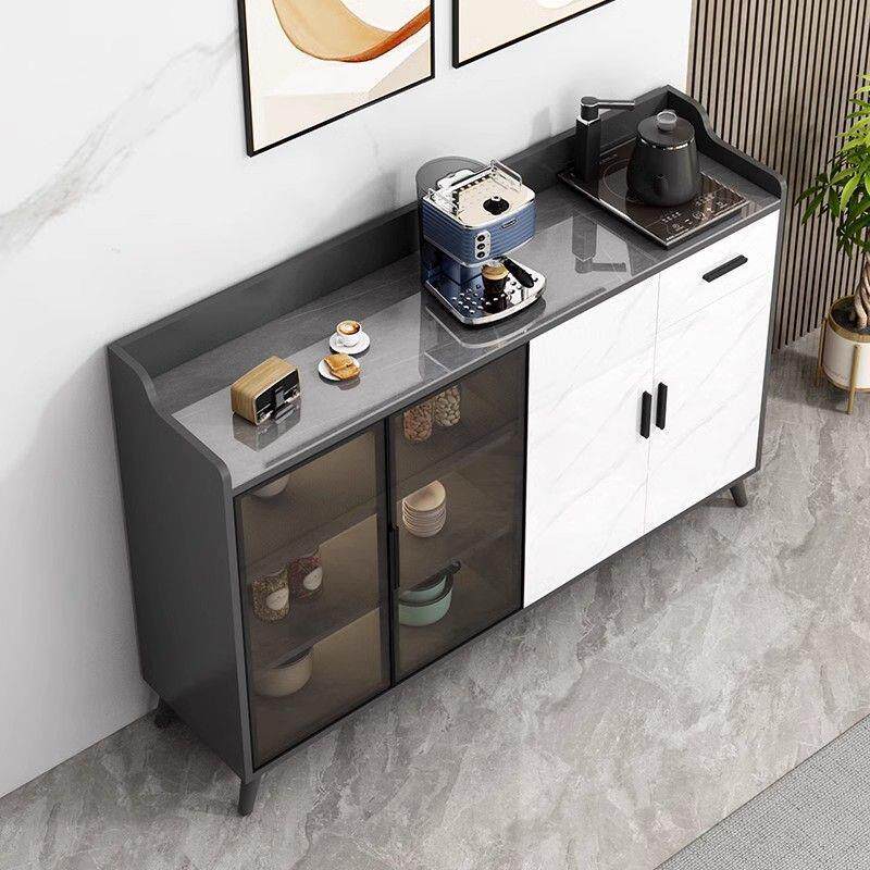 岩板餐边柜现代碗柜厨房收纳储物柜客厅吧台家用一体玻璃门茶水柜