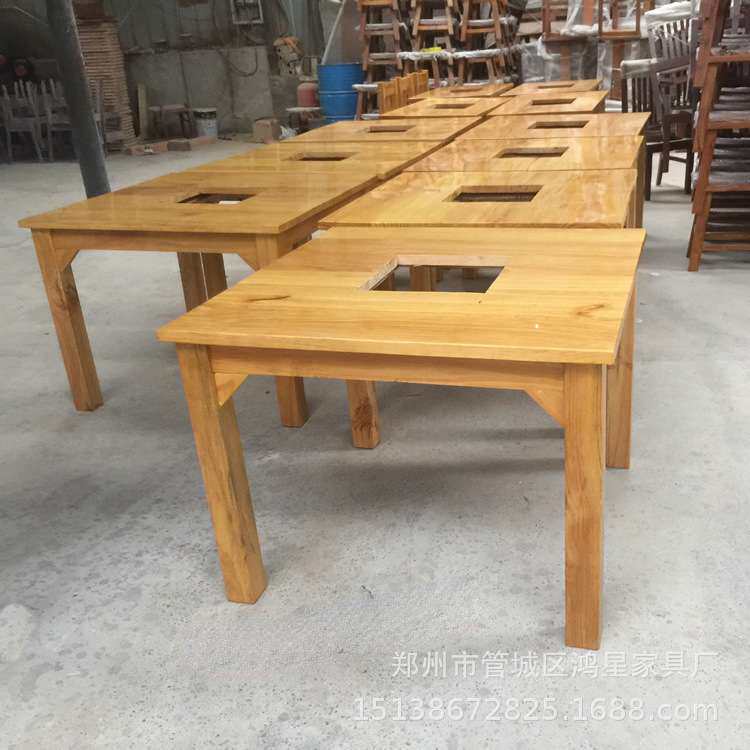 全实木餐桌椅组合饭店桌椅餐厅火锅桌 仿古圆桌餐饮连锁多功能
