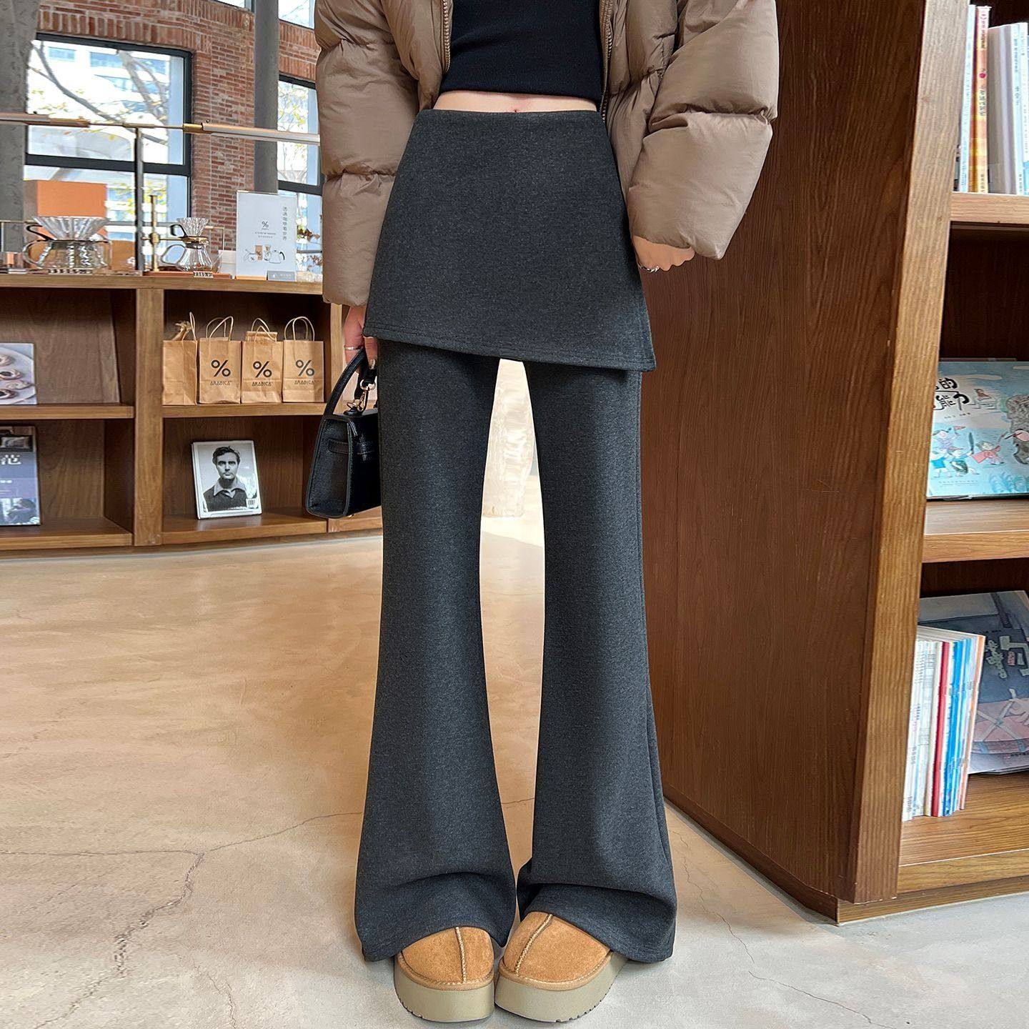 假两件屁帘微喇叭裤子女秋冬加绒加厚高腰显瘦休闲拖地毛呢阔腿裤,女装/女士精品,休闲裤,淘宝优惠券,粉丝福利购,淘宝优惠卷