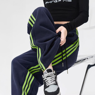 美式条纹运动裤女春秋2025冬季