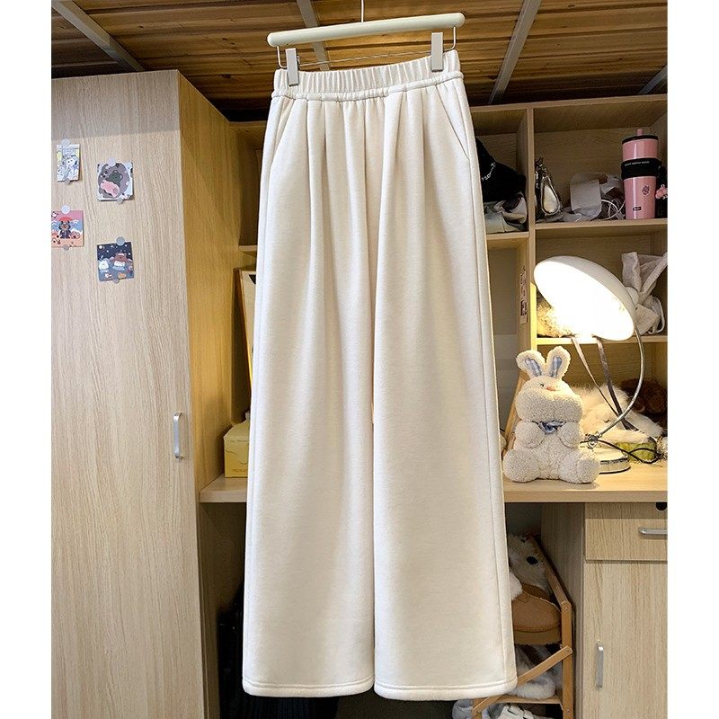 白色奶油山羊绒裤女春春季高腰垂感休闲小个子慵懒单裤糯米阔腿裤