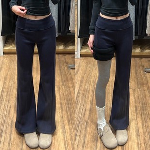 打底裤 藏青lulu加绒微喇裤 女秋冬低腰垂感小个子运动瑜伽喇叭卫裤