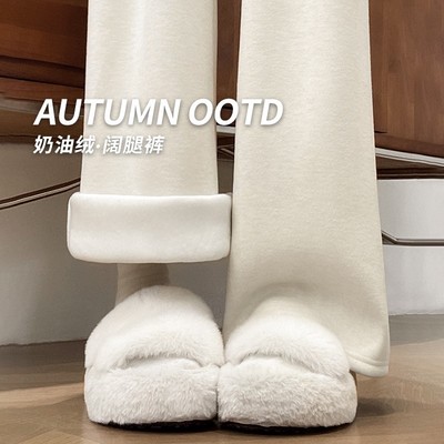 白色加绒裤子女2025新款秋