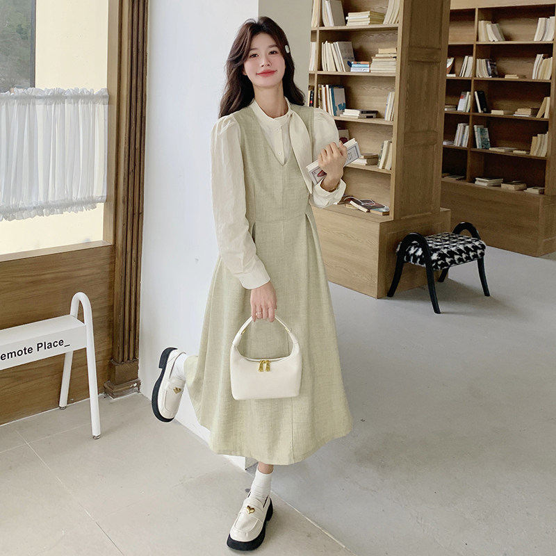 清新甜美衬衫背心连衣裙两件套女2026早春新款漂亮优雅风穿搭套装