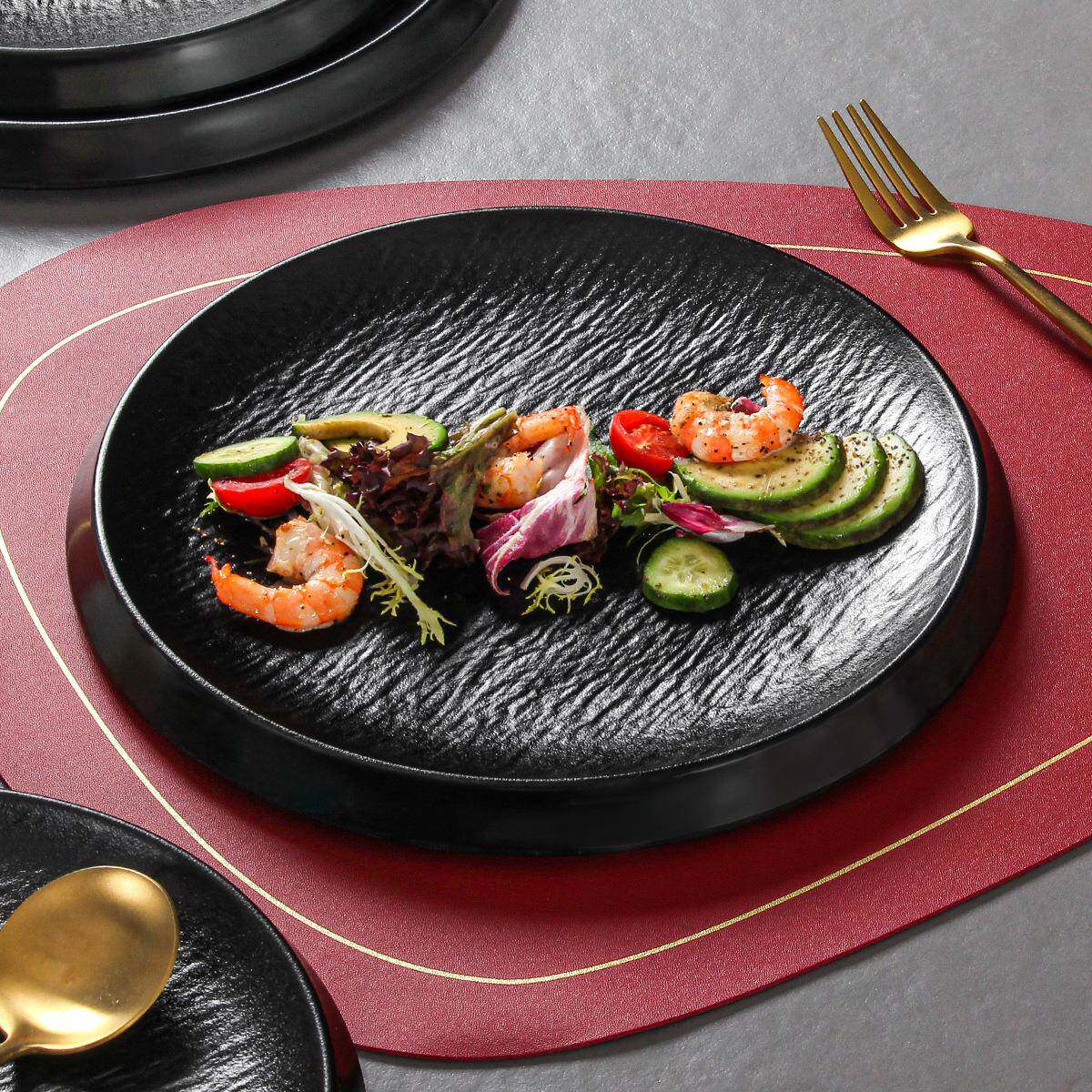 祥源美密胺餐具盘子轻奢高档西餐牛排餐盘餐厅磨砂岩石纹意面菜盘