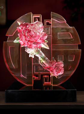 锋明琉璃牡丹花工艺品摆件客厅玄关中式摆设乔迁新居礼物