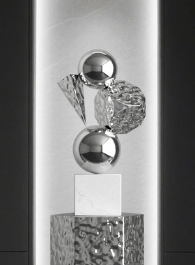 现代创意几何电镀不锈钢摆件酒店样板房客厅玄关桌面装饰艺术品