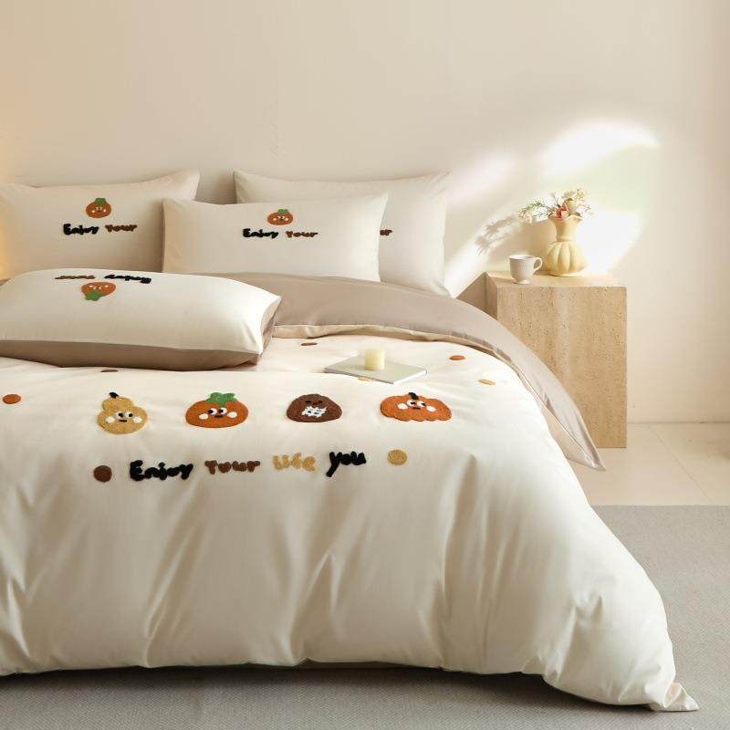 100支长绒棉四件套纯棉毛巾绣被套全棉床单床笠四季通用床上用品4