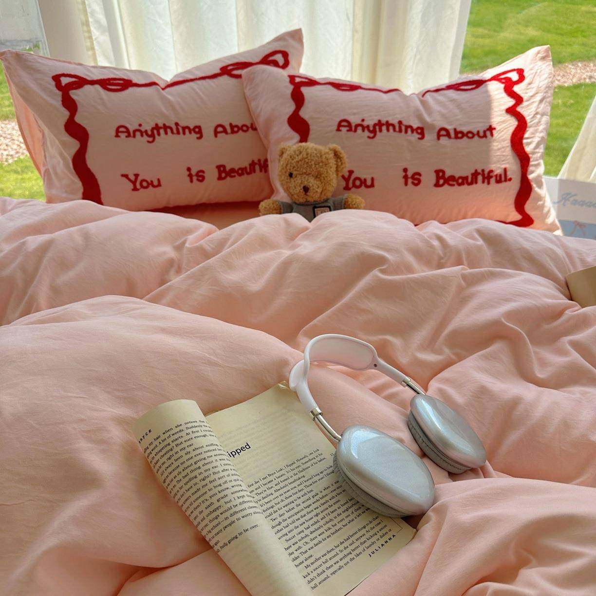 毛巾绣水洗棉四件套心碎花水洗棉四件套公主风甜美宿舍三件套床上,3C数码配件,其它配件,淘宝优惠券,粉丝福利购,淘宝优惠卷